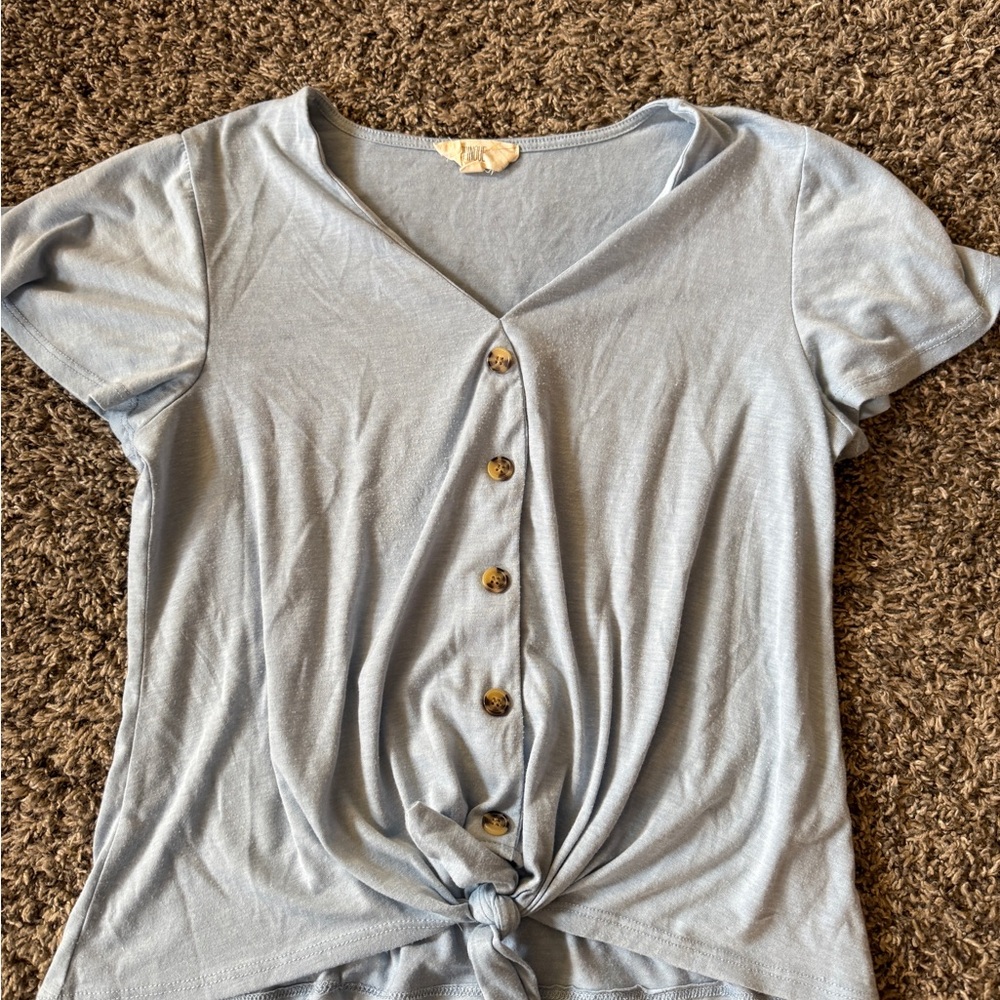 Blue/Gray Button Down Shirt with Tie Front